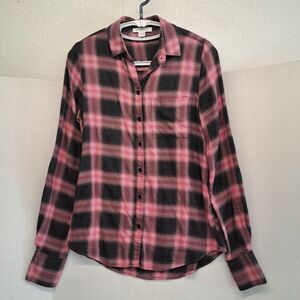 Beach Lunch Lounge Women’s Sz XS Pink Plaid Collared  Button-Up